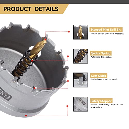 5/8" (16mm) Tungsten Carbide Tipped Hole Saw with 2Pcs Titanium-Plated Pilot Drill Bits for Hard Metal,Stainless Steel,Iron,Aluminum Alloy,Wood and Plastic - size: 16mm | 5/8"