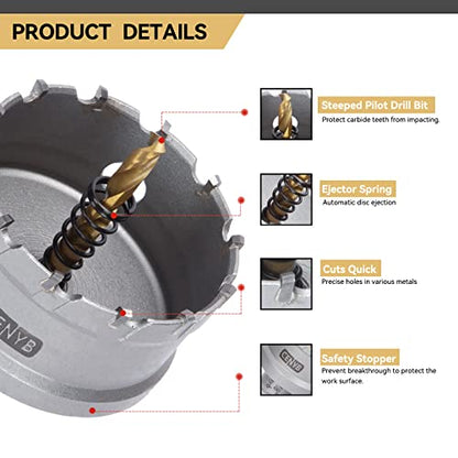 5/8" (16mm) Tungsten Carbide Tipped Hole Saw with 2Pcs Titanium-Plated Pilot Drill Bits for Hard Metal,Stainless Steel,Iron,Aluminum Alloy,Wood and Plastic - size: 16mm | 5/8"