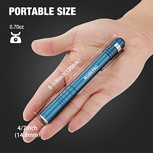 WORKPRO LED Pen Light, Aluminum Pen Flashlight, Pocket Flashlight with Clip - color: Blue