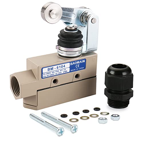 BAOMAIN Limit Switch BM-6104, Roller Lever Actuator, 15A 250VAC/380VAC Heavy Duty Sealed Micro Switch for Air Curtain and Industrial Doors, IP65 Waterproof, Replacement for TZ-6104