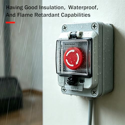 Waterproof Emergency Stop Switch with Box, 500V 10A Red Mushroom E-Stop Push Button, Outdoor Weatherproof Stop Box with Transparent Cover, 22mm 1NO 1NC Anti-Misoperation Quick Stop Switch - color: Red emergency stop button switch box