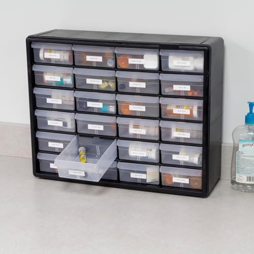 Akro-Mils 24-Drawer Plastic Storage Cabinet, 20" W x 6" D x 16" H, Black - color: Black, size: 24 Drawer, style: 1 Pack