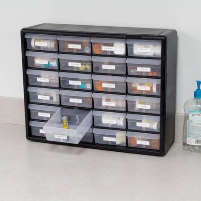 Akro-Mils 24-Drawer Plastic Storage Cabinet, 20" W x 6" D x 16" H, Black - color: Black, size: 24 Drawer, style: 1 Pack