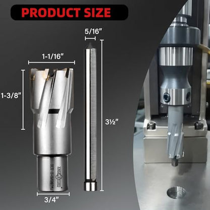 ANGELSWORD TCT Annular Cutter Diameter 1-1/16", Cutting Depth 1-3/8" Tungsten Carbide Tipped, Mag Drill Bits Kit for Magnetic Drill Press, with One 5/16"*3.5" Pilot Pin - size: K. 27mm(1-1/16"), style: TCT 1-3/8" Cut Depth