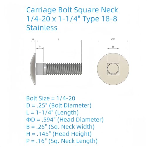 SANTIE Carriage Bolt Square Neck 1/4-20 x 1-1/4" - size: 1/4"-20 X 1-1/4" (25pc)