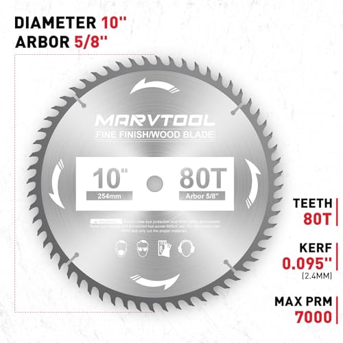10-Inch 80-Tooth Woodworking Saw Blade, Max 7000 RPM, Fine Finish Wood Crosscutting, Tungsten Carbide Tooth with 5/8 Inch Arbor for Miter Saws & Table Saws (Red) - color: 10" 80T Red