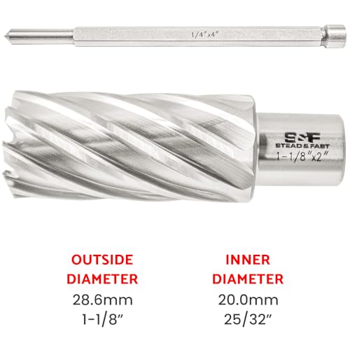 S&F STEAD & FAST Annular Cutter with Pilot Pin, 1-1/8" x 2", Mag Drill Bit - size: 1-1/8" x 2"