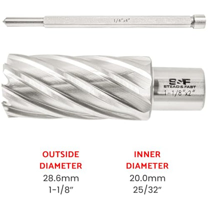 S&F STEAD & FAST Annular Cutter with Pilot Pin, 1-1/8" x 2", Mag Drill Bit - size: 1-1/8" x 2"
