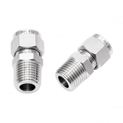 304 Stainless Steel Compression Adapter 1/4" Tube OD x 1/8" NPT Male 2pc - size: 1/4" OD x 1/8" NPT