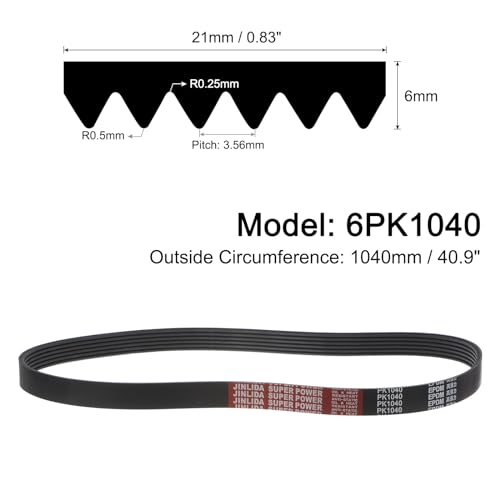 uxcell 6K409/6PK1040 Serpentine Belt 6 Ribs 1040mm Length x 21mm Width x 5mm Height, EPDM Poly V Belt, Multi Wedge Micro V Belt for Vehicle - size: 6PK1040