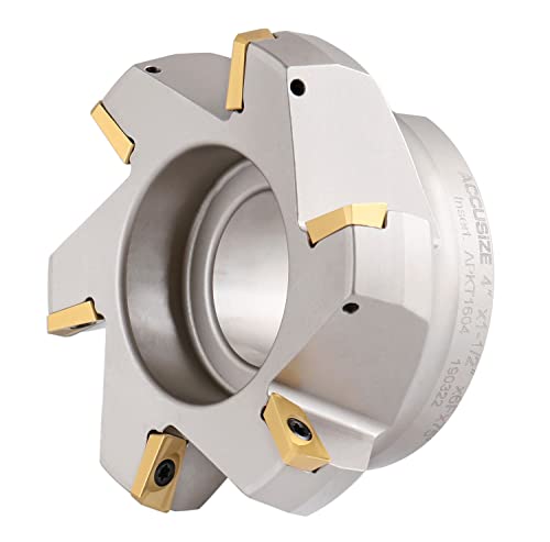 Accusize Industrial Tools 75 Degree Indexable Face Mill with 6 Pcs Apkt1604 Carbide Inserts, 4'' Cutting Diameter by 1-1/2'' Arbor Hole, 0028-2603 - size: 4"