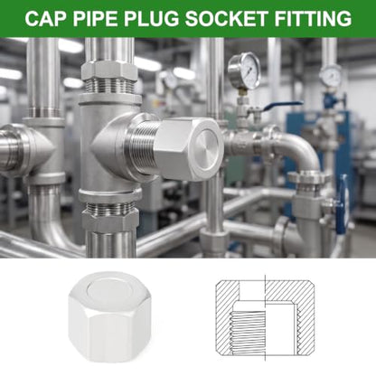 TAISHER 5Pcs 316 SS Hex Pipe Cap, 3/8" Female NPT Thread Pipe Fitting - size: 3/8"FNPT(316 Cap)