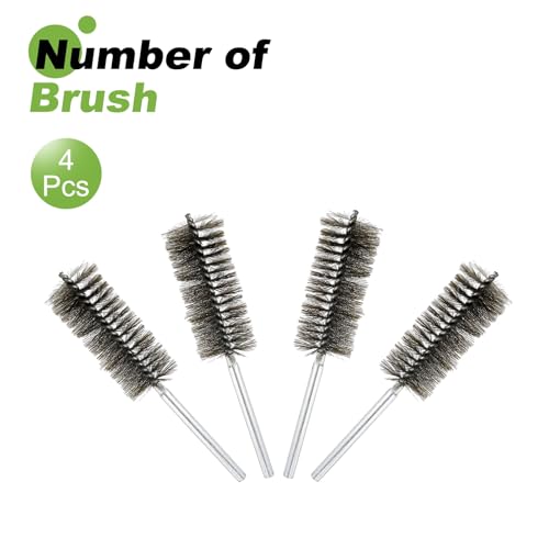 HARFINGTON 4pcs Wire Bore Brush Set 8 Inch Length 1.6 Inch Shank Stainless Steel Bristles Cleaning Brush for Clean Car Part Tube Kitchen Garage - size: 8 x 1.6 Inch