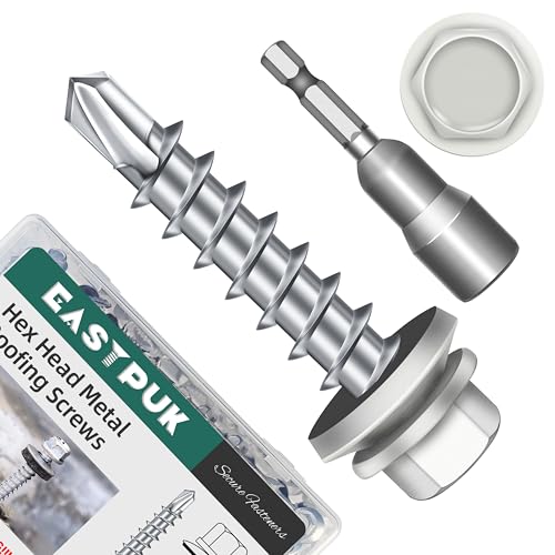 100-pack #10 x 1 Hex Head Self-Drilling Metal Roofing Screws with EPDM Washer, White Coated Wood Screws, Self Tapping Sheet Metal Roof Screws (Diamond Point) - color: White, size: #10 x 1"