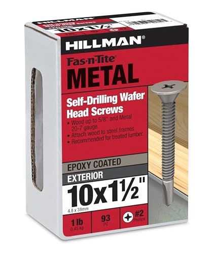 The Hillman Group 47304 10-24-Inch x 1-1/2-Inch Wafer Head Phillips Self Drilling Screw, 1-Pound, Silver