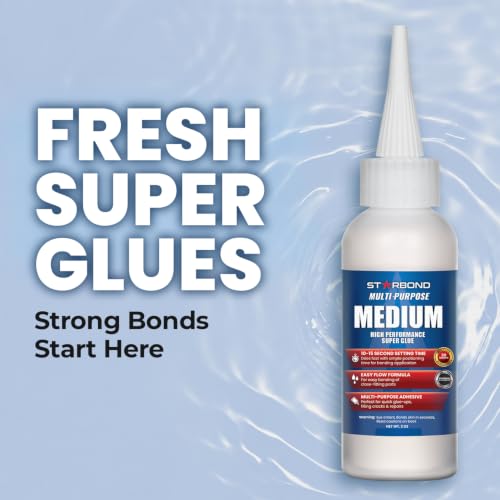 Starbond Medium Super Glue Pro Kit (2 oz) – Strong, Fast, All-Purpose CA Glue (Cyanoacrylate Adhesive) – with Anti-Clog Cap, Precision Tips & Extra Nozzles for Woodworking, Quick Fixes & Hobby Models - size: 2 ounce
