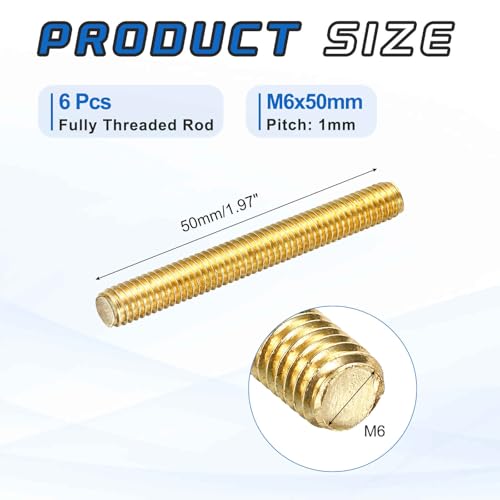 MECCANIXITY 6Pack M6x50mm Fully Threaded Rod Brass Right Hand All Thread - size: M6x50mm