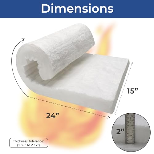 Ceramic Fiber Insulation Blanket, 2" Thick x 15" x 24", 8# 2400F Rated - size: 2" x 15" x 24"