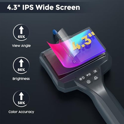 Endoscope Camera with Light 1920P HD Industrial Borescope with 4.3" IPS Screen, 11.5FT Semi-Rigid Cable, IP67 Waterproof Inspection Snake Camera for Car Engine, Mechanical Tools, Pipeline Inspection