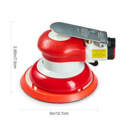 Professional Random Orbital Air Sander 5" Pneumatic Palm Sander DA Sander, Low Noise Reduction, 12000 RPM, Hook & Loop, for Auto Body, Car Detailing, Wood, Metal Polishing & Buffing - size: 5 inch