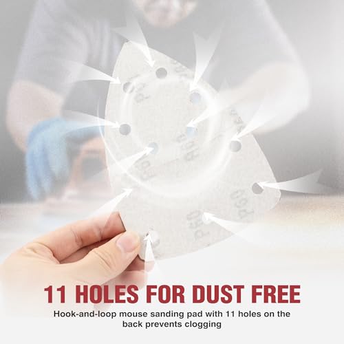 S SATC 60 PCS Mouse Sander Sandpaper 11 Holes Detail Sander Sandpaper Palm Sander Paper Hook and Loop Sander Pads Triangular Sanding Sheets Assorted 40/60/80/120/180/240 Grit - style: 60PCS 11 Hole 40/60/80/120/180/240 Grit