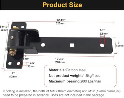 13” Heavy Duty Gate Hinges,900 LBS Load Capacity, Thickened Solid Steel