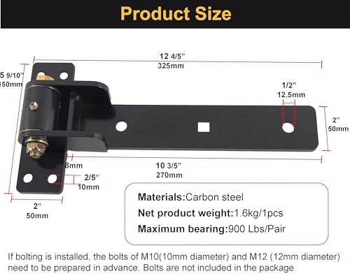 13” Heavy Duty Gate Hinges,900 LBS Load Capacity, Thickened Solid Steel
