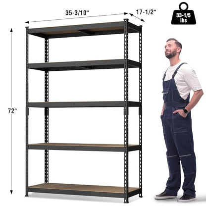 WORKPRO Shelving with MDF Board, 35-3/10”W x 17-1/2”D x 72”H, 1650LBS Load - color: Black, size: 35.3"W x 17.5"D x 72"H