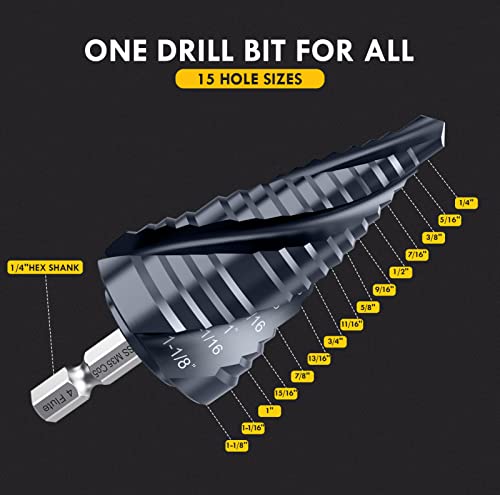 1/4"-1-1/8" Four Sprial Flute M35 Cobalt Step Drill Bit - size: 1/4"-1-1/8"(4 Flute)