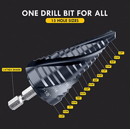 1/4"-1-1/8" Four Sprial Flute M35 Cobalt Step Drill Bit - size: 1/4"-1-1/8"(4 Flute)