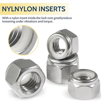 3/8-16 Lock Nut, 35Pcs Stainless Steel Nylock Insert Locking Nuts - size: 3/8"-16, 35 Pack