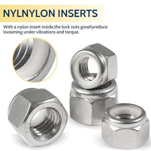1/2-13 Lock Nut, 20Pcs Stainless Steel Nylock Insert Locking Nut - size: 1/2"-13, 20 Pack
