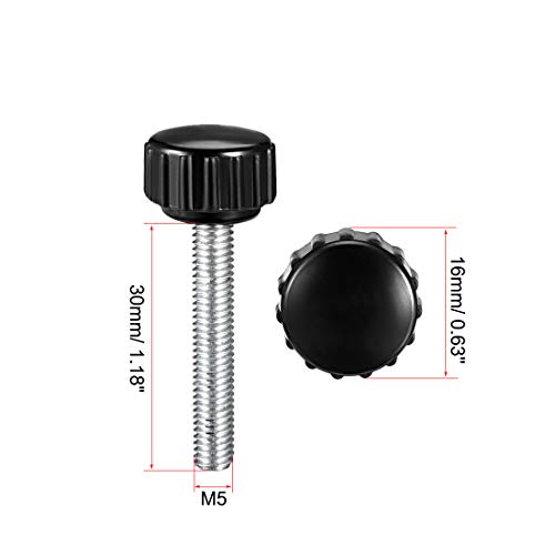 uxcell M5 x 30mm Metric Male Thread Knurled Clamping Knobs Grip Thumb Screw on Type Plastic Threaded Hand Bolt Knobs Black 12 Pcs - size: M5 x 30