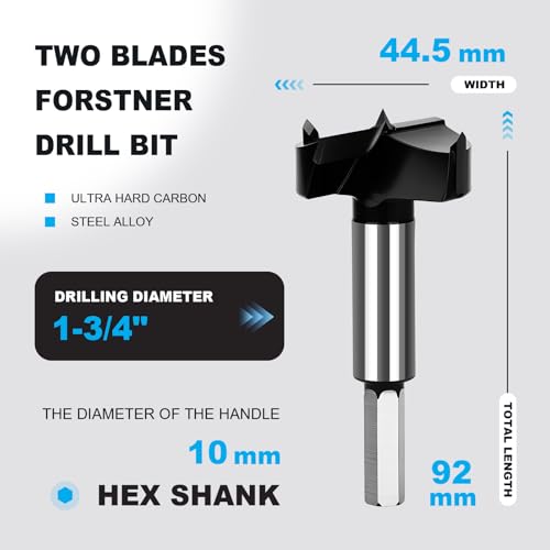 1-3/4 Inch Forstner Drill Bit Carbide Tipped Woodworking Hinge Cutter - size: 1-3/4"