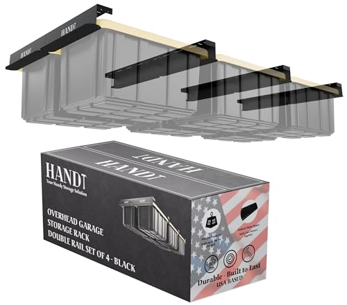 USA Based Overhead Garage Storage Rack, Connectable Heavy Duty Metal Ceiling Rails Garage Storage Organization Shelving System, Hanging Racks Tote Containers, Supports Up To 6 Bins, 4 Sets Black - color: Black, size: 6 Bins