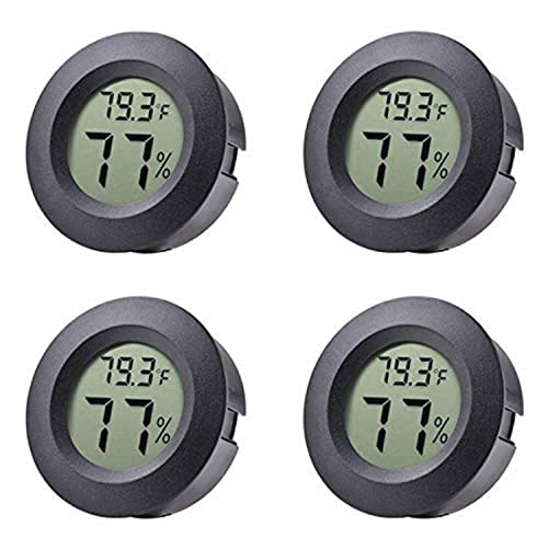 4-pack Mini Hygrometer Thermometer Fahrenheit Indoor Room Round Humidity Temperature Gauge for 3D Printer Home Jars Reptile Incubator Guitar Case