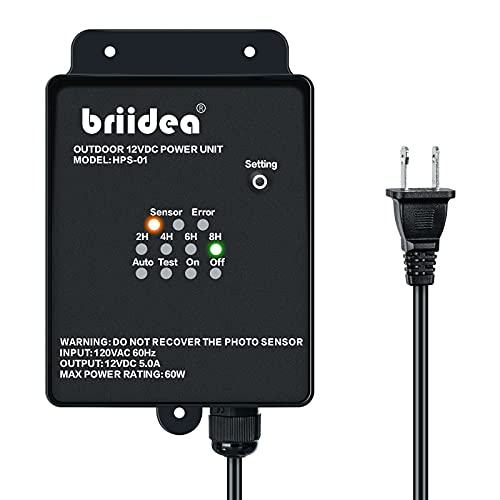 Outdoor Low Voltage Transformer, Briidea 60W 120V AC to 12V DC Landscape Light Transformer with Countdown Timer and Photocell Light Sensor, for Spotlight Pathway Light