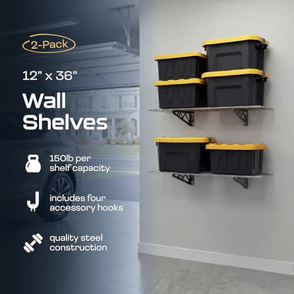 MonsterRax 12x36 Garage Wall Shelf 2-Pack, 300lb, Hammertone - color: Hammertone, size: 12"x36"