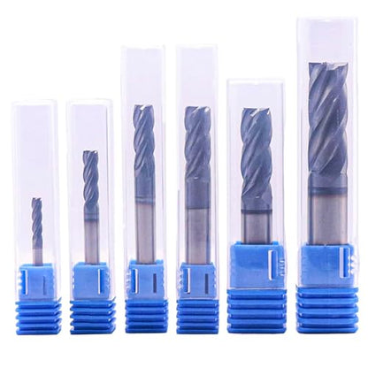 6Pcs 1/8" - 1/2" 4 Flute Solid Carbide Square End Mill Set - AlTiN Coated - style: Square Nose