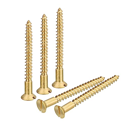 uxcell Brass Wood Screws, 30Pcs M4 x 40mm Slotted Drive Flat Head Self Tapping Screw Countersunk for Woodworking Furniture - size: M4 x 40mm