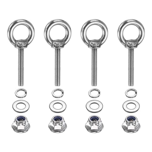 PATIKIL M4 x 25mm Shoulder Eye Bolt, 4 Pcs 304 Stainless Steel Lifting Ring Threaded Eye Bolt with Flange Lock Nuts Spring and Flat Washers for Hanging Tie Down Straps Outdoor Indoor - size: M4 x 25mm