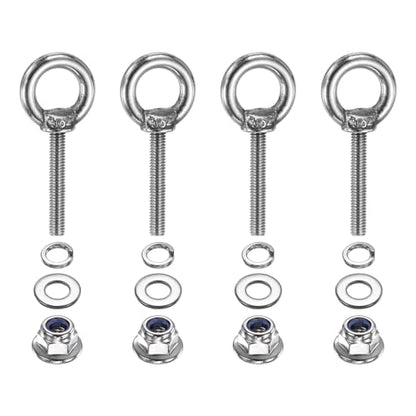 PATIKIL M4 x 25mm Shoulder Eye Bolt, 4 Pcs 304 Stainless Steel Lifting Ring Threaded Eye Bolt with Flange Lock Nuts Spring and Flat Washers for Hanging Tie Down Straps Outdoor Indoor - size: M4 x 25mm