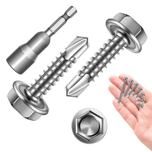 Self Tapping Screws for Metal 100Pcs #8 x 3/4" Sheet Metal Screws, 410 Stainless Steel Hex Head Self Drilling Screws for Metal Plastic Wood, High-Strength Quick Self-Tapping Screws by Marysino - color: Silver (#8), size: 3/4"