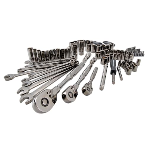 CRAFTSMAN OVERDRIVE 121-Piece Gunmetal Chrome Mechanics Tool Set, Standard SAE/Metric Socket Set, with Hard Case (CMMT99121L)