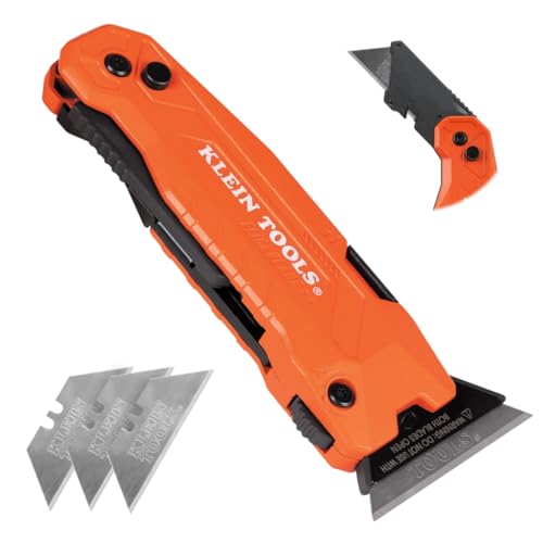 Klein Tools 44306 FLICKBLADE 2-in-1 Folding Utility Knife and Scraper with Built-In Blade Storage, Dual Locking Positions, Includes 3 Triple-Ground Carbon Steel Blades