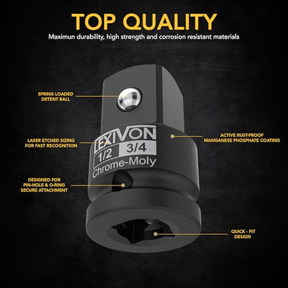 LEXIVON 1/2" & 3/4" Impact Socket Adapter, 2-Piece Set | 1/2" ~ 3/4" Reducer and Increaser Chrome-Moly Steel = Fully Impact Rated (LX-403) - style: 2-Piece Set, 1/2" & 3/4" Increaser/Reducer