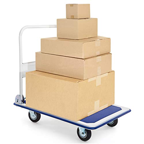 IRONMAX Foldable Push Hand Dolly with Swivel Wheels, 330 LBS Load Capacity - style: Blue+White 330lbs