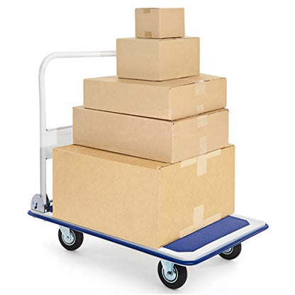 IRONMAX Foldable Push Hand Dolly with Swivel Wheels, 330 LBS Load Capacity - style: Blue+White 330lbs