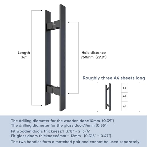 BARNSMITH 36" Barn Door Push Pull Handle,Heavy Duty Grade-304 Stainless Steel Square Commercial Door Handle,Entrance Entry Front Office Handle Pull Set for Wood Glass Panel,Black - color: Black, size: 36 Inch