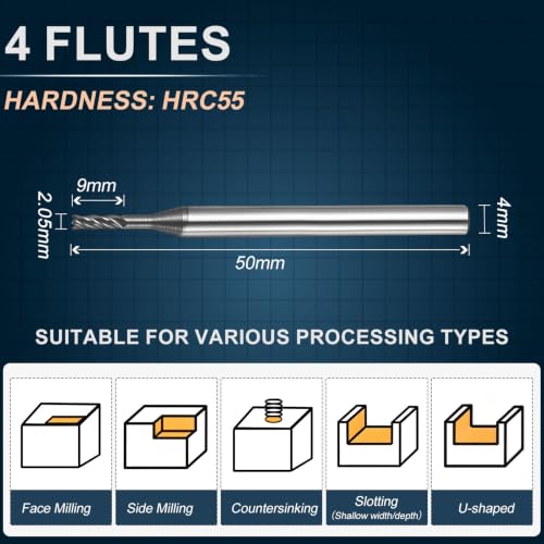 2.05mm Carbide End Mill, 9mm Cut L, 50mm L, 4mm Shank, Black - color: Black, size: 2.05mm Dia,9mm CL,50mm L,4mm Shank